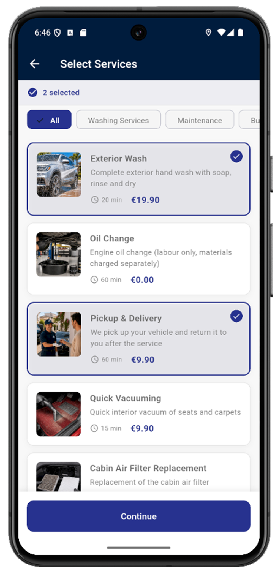 Lávame el Coche — Seleccionar servicio
